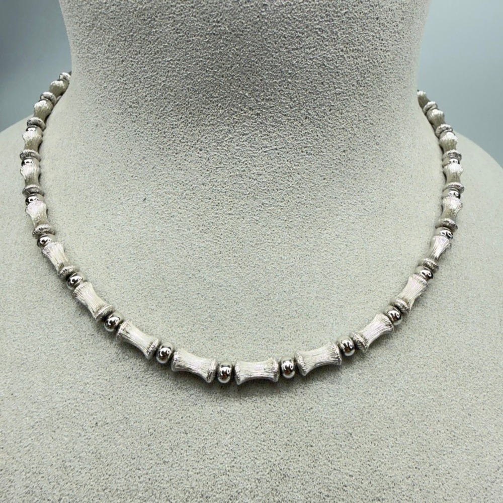 Monet Silver Tone Bamboo Link Choker Necklace 15-18" Textured MCM Statement